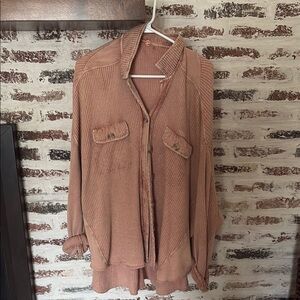 Free People Tan Waffle Knit Hoodie